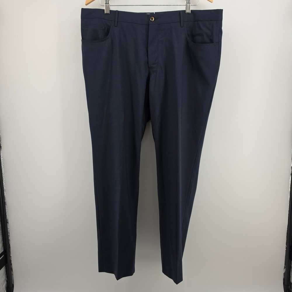 PT Torino Mens Slim Fit Navy Blue Glen Check Wool Blend Stretch Trousers Size 56